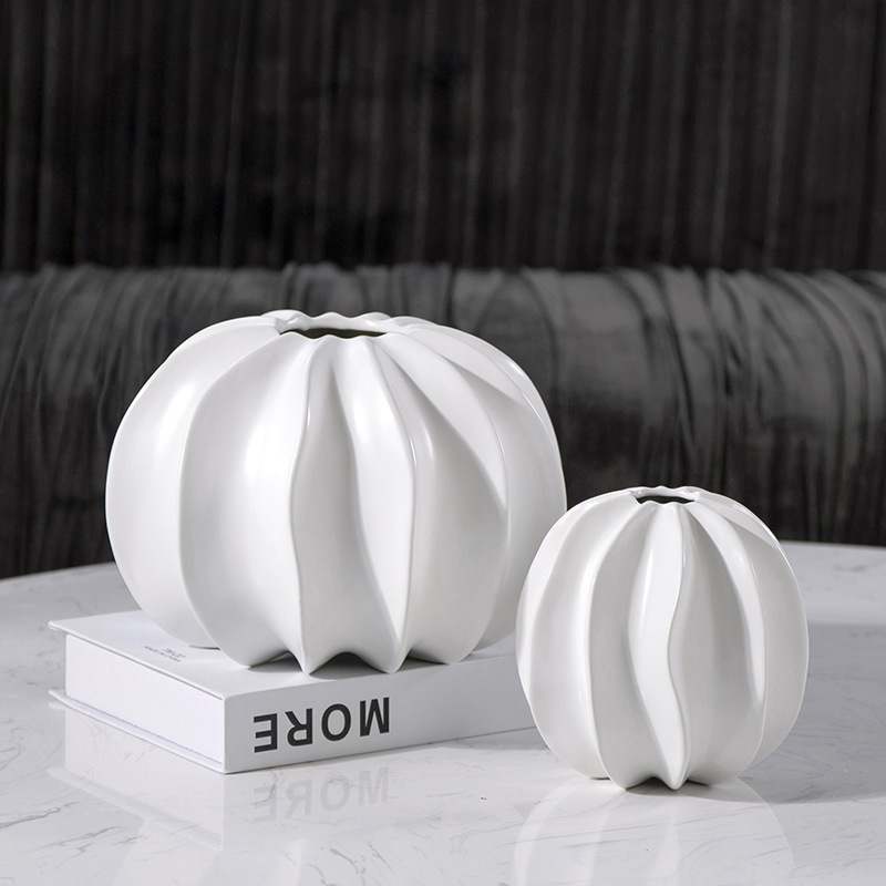 New style Tabletop decor pumpkin ceramic silver white vase home decoration pieces