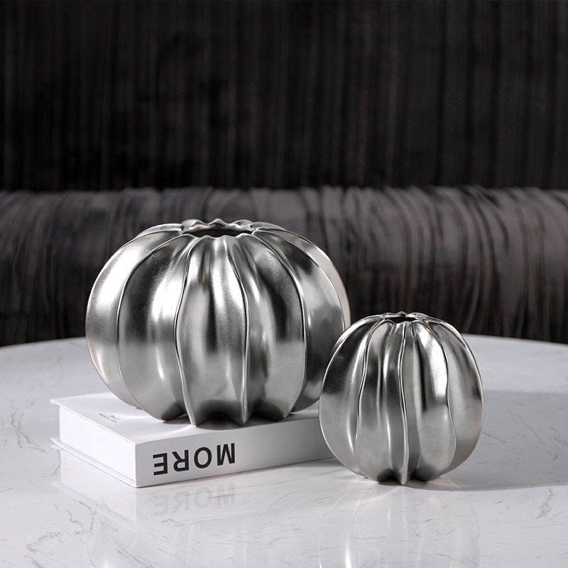 New style Tabletop decor pumpkin ceramic silver white vase home decoration pieces