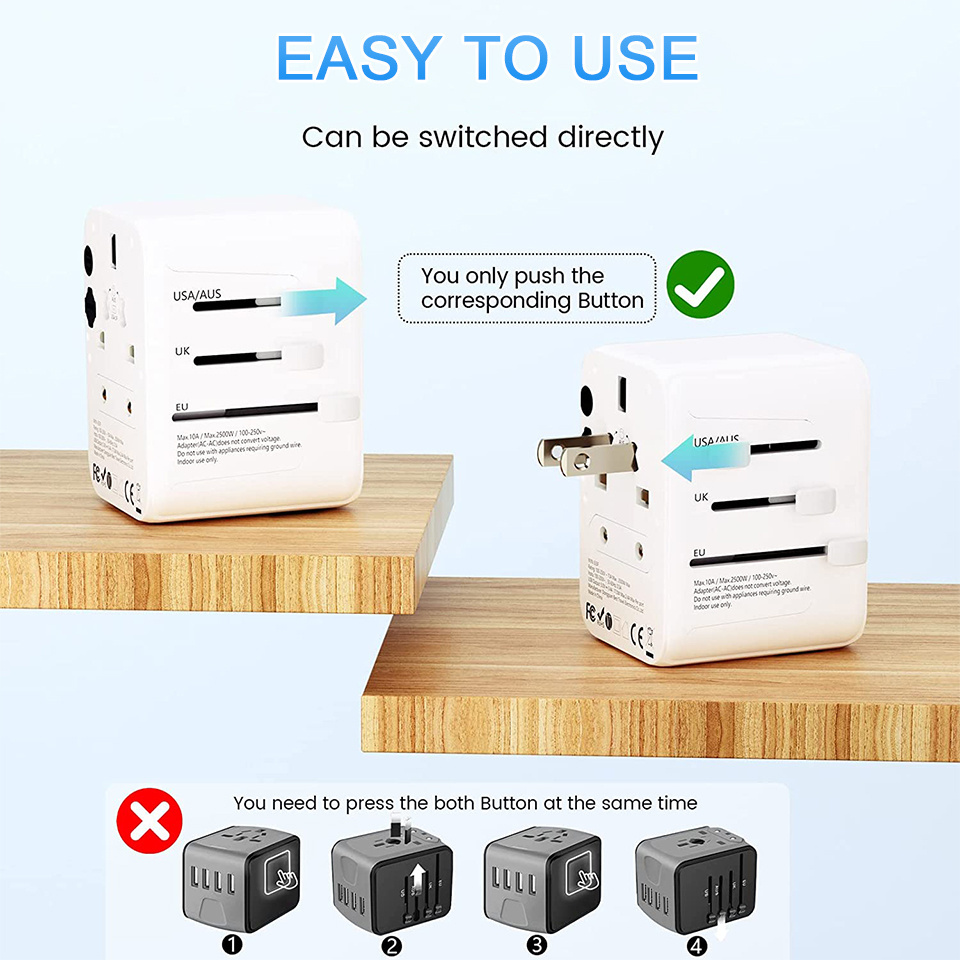 Worldplug Fast Adapter Wall Travel Adaptor Electrical European UK US Multi Plug Socket Universal 4 USB Travel Adapter