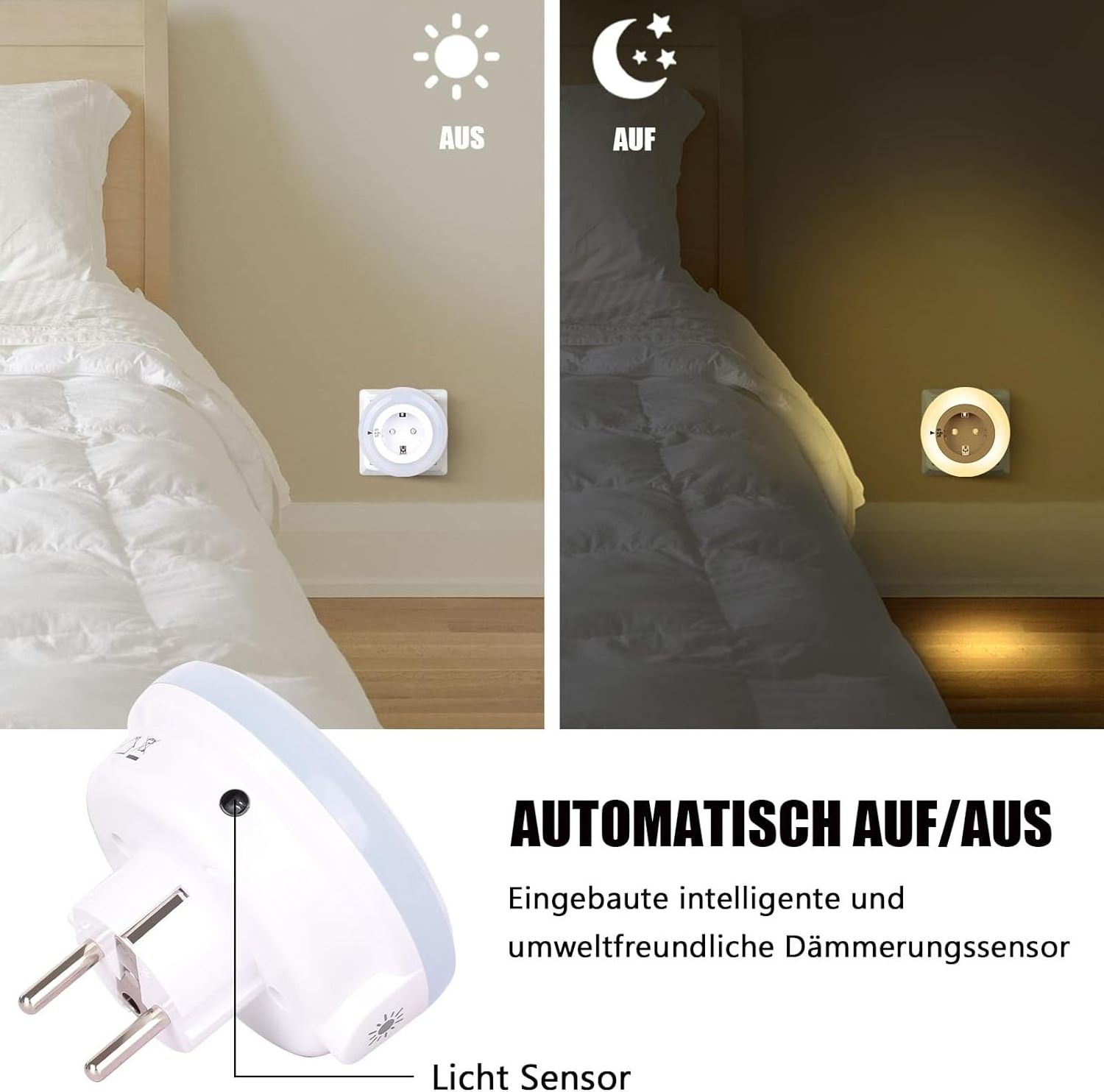 EU Night Light  Socket with Twilight Sensor LED Night Lamp Children Protect Socket Auto/On/Off with Light Sensor