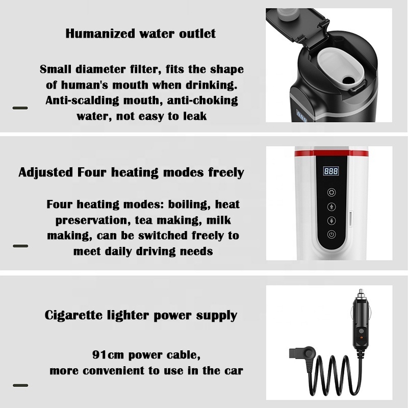 12V 24V Stainless Steel 420ml smart Car Heating Mug Coffee Tea Water Heating Cup Portable Travel Electric Kettle for Car Truck