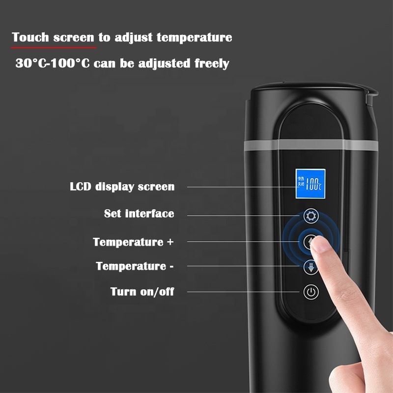 12V 24V Stainless Steel 420ml smart Car Heating Mug Coffee Tea Water Heating Cup Portable Travel Electric Kettle for Car Truck