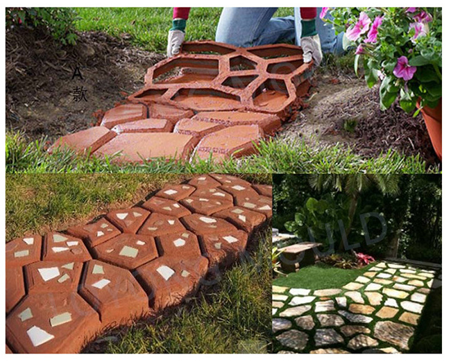 DIY plastic blocks stamp mat paver concrete molds cement brick paving mold