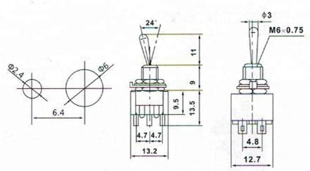 MTS-202 6mm ON-ON DPDT 6P toggle switch