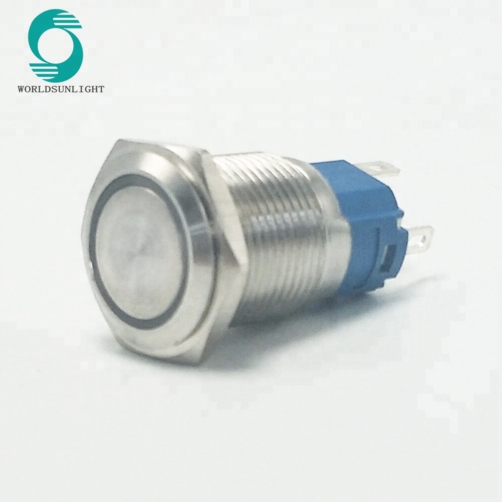 XL16S/F11-12VR 16mm 12 volt led flat momentary stainless steel push button switch