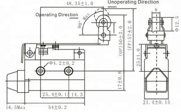 LZ-7124, safety 10a 250vac one-way action short hinge roller lever mini limit switch for tower crane