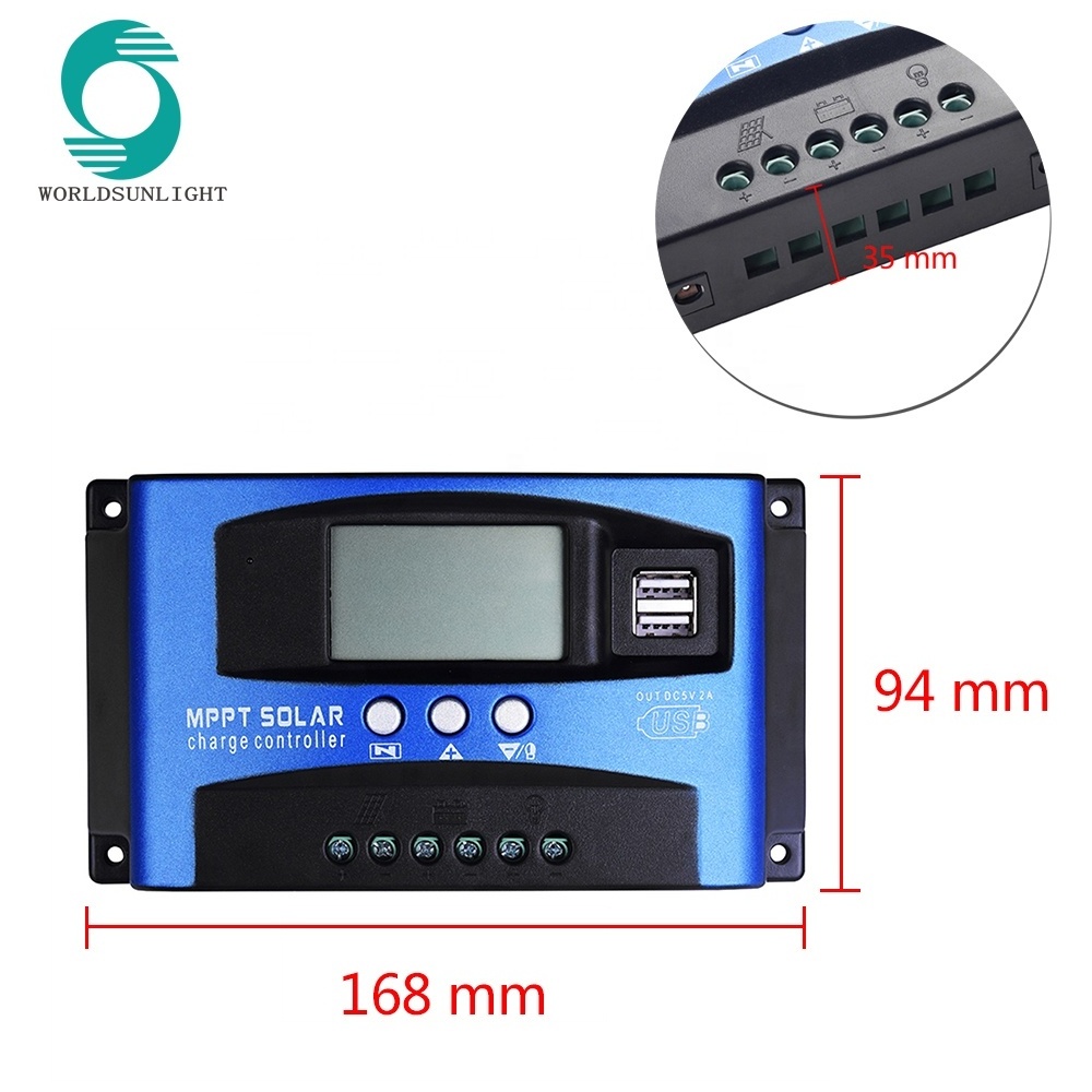 WSSCC-4 30A 60A 100A Auto 12/24V Solar Panel Battery Regulator Charge Controller Dual USB 5V Output MPPT Solar Charge Controller