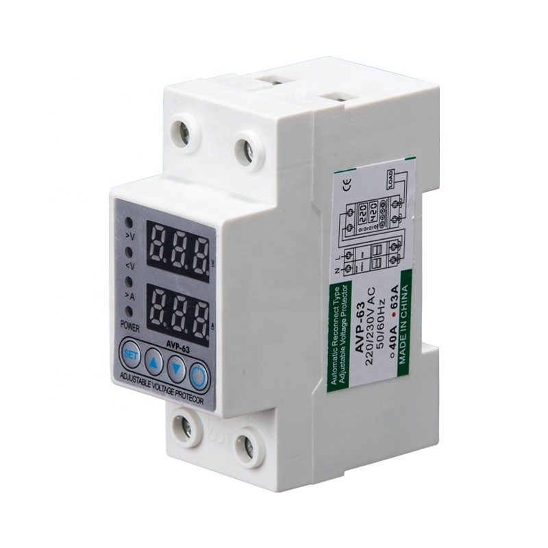 40A 63A 230V Single Phase Digital current voltage protector Din rail adjustable over and under voltage protector