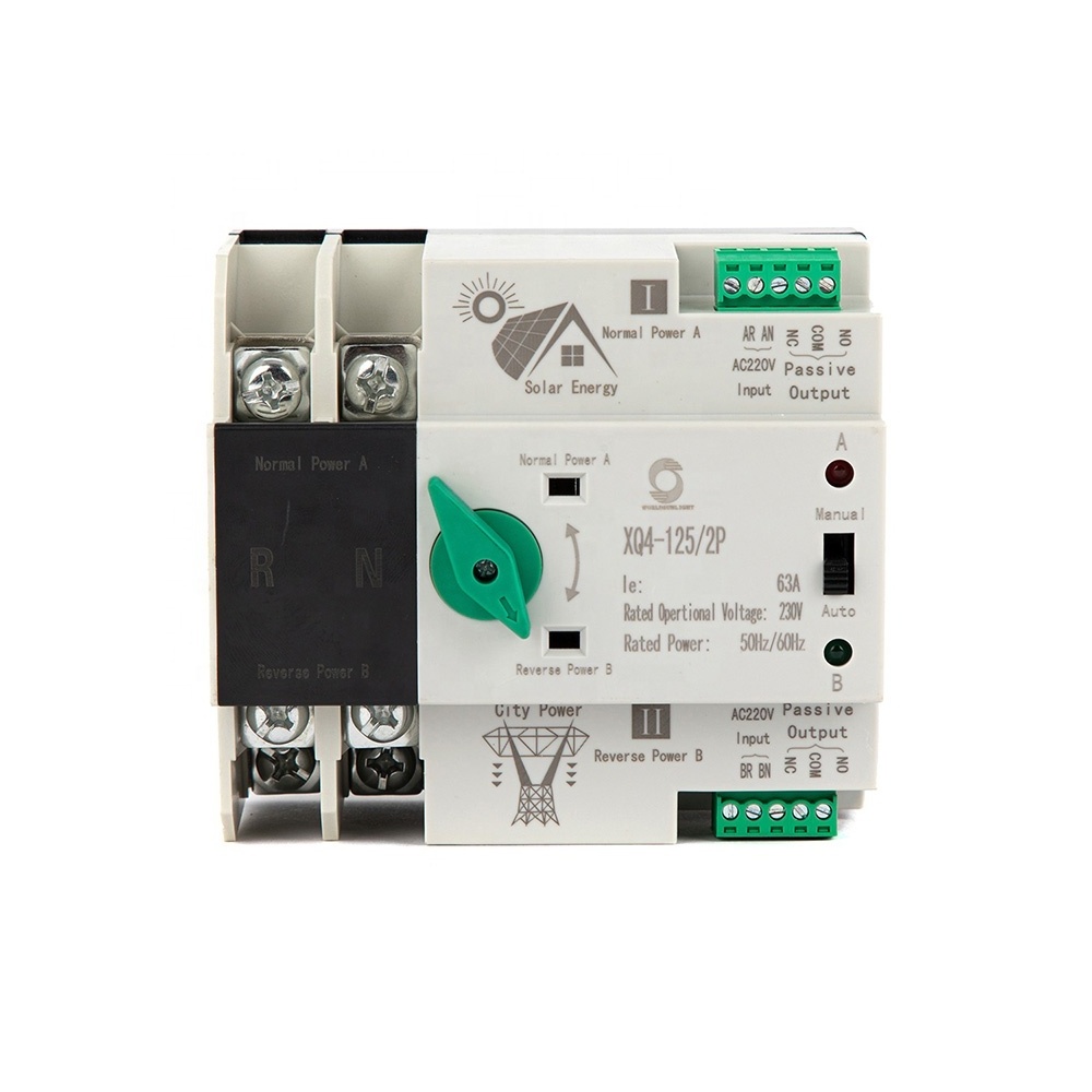 Worldsunlight Photovoltaic Solar Power Dual Power Automatic Transfer Switch price Din Rail 2P 63A AC220V ATS PV System Power Use