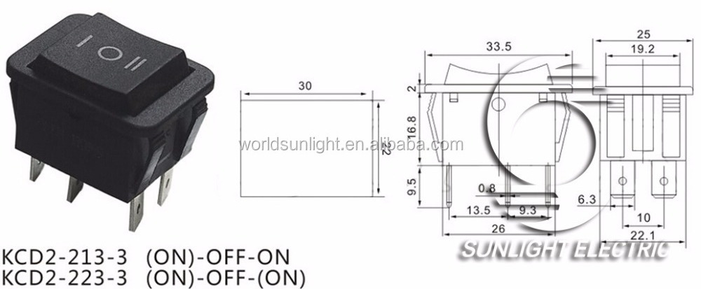 KCD2-213-3 (on) off on 3 way 6 pin t85 momentary rocker switch