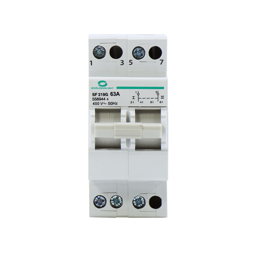 SF219G 63A 2P Din Rail Mounted Dual Power Conversion Isolation Switch MTS Manual Transfer Switch Changeover Switch