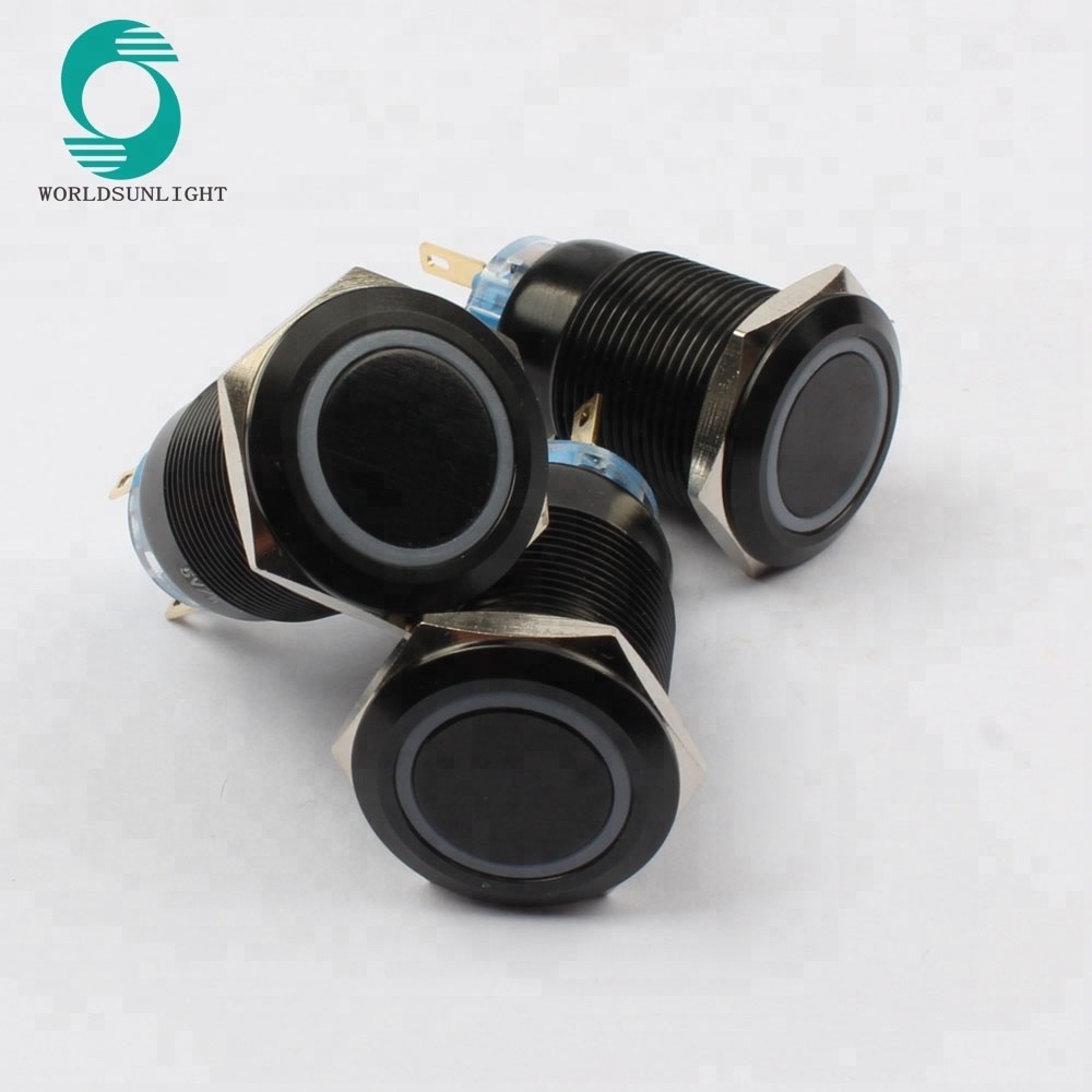 19mm diameter 1NO1NC latching type ring led light illuminated Anti vandal Alumina black metal pushbutton switch