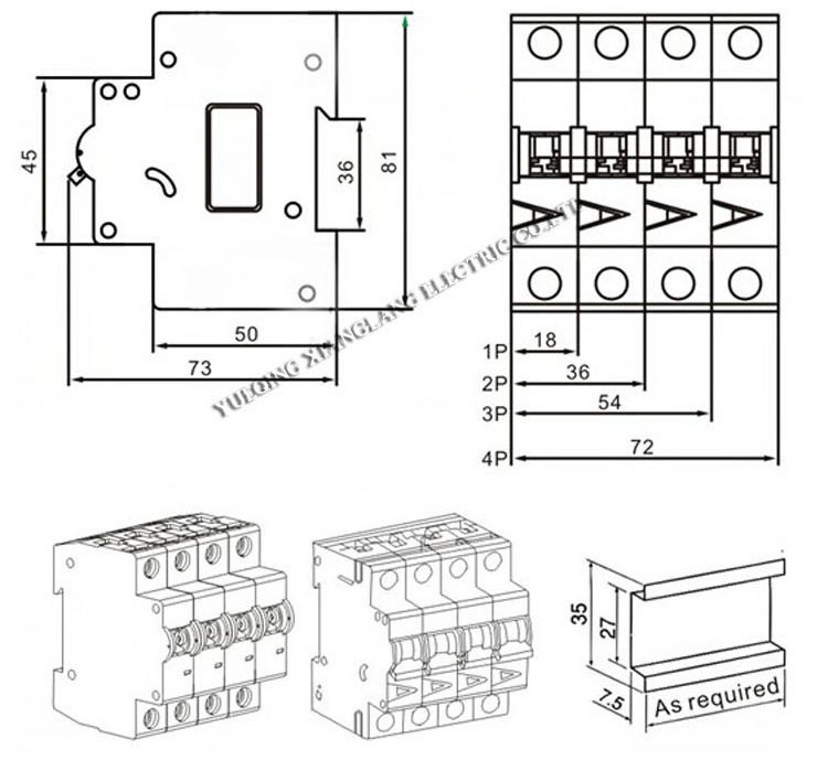 CE IEC XL7 Solar Pv DC 250V 500V 600V 800V 1000V 1P 2P 3P 4P 6KA 10A 16A 20A 25A 32A 40A 50A 63A MCB miniature circuit breaker