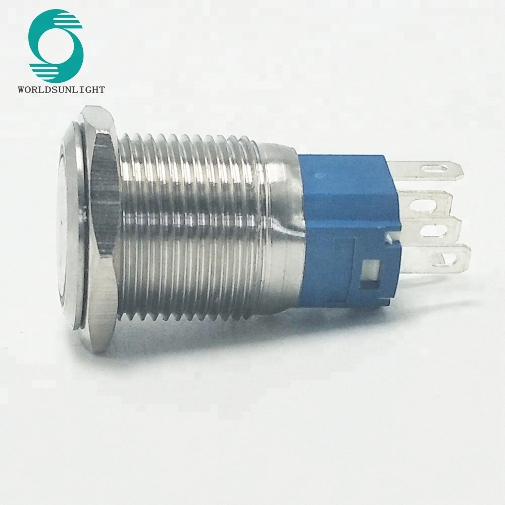 XL16S/F11-12VR 16mm 12 volt led flat momentary stainless steel push button switch