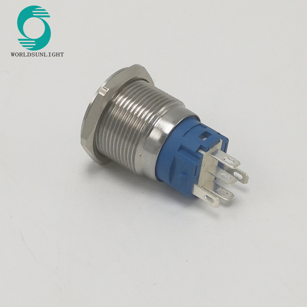 XL19S/F11-24BR 19mm 24V Blue Illuminated LED SPDT Momentary Metal Stainless Steel Push Button Switch