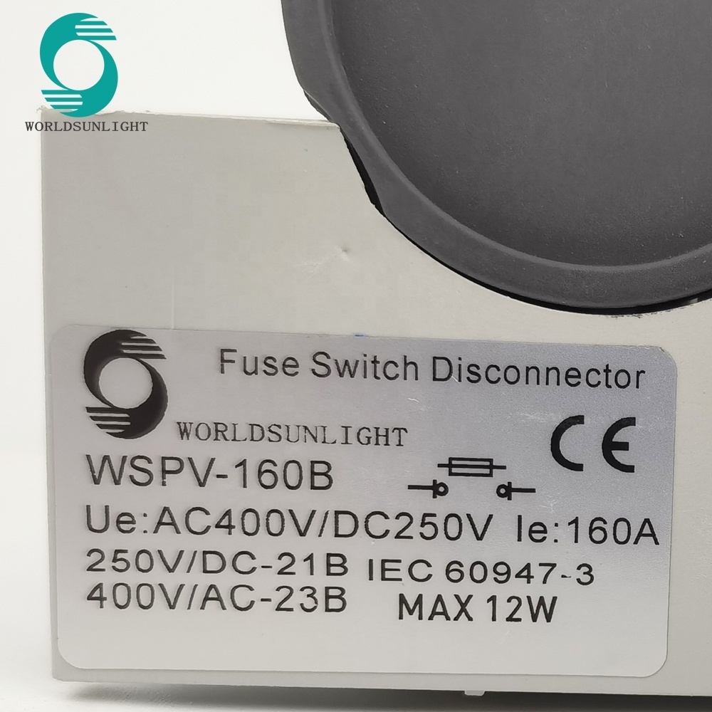 Worldsunlight DNH7-160 WSPV-160B AC400V DC250V 160A 12W Battery Fuse Link Switch Disconnector