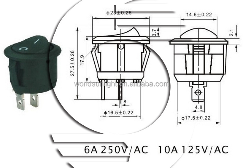 CQC CE KCD1-101-5 black 2pin ON-OFF t85 1e4 round rocker switch