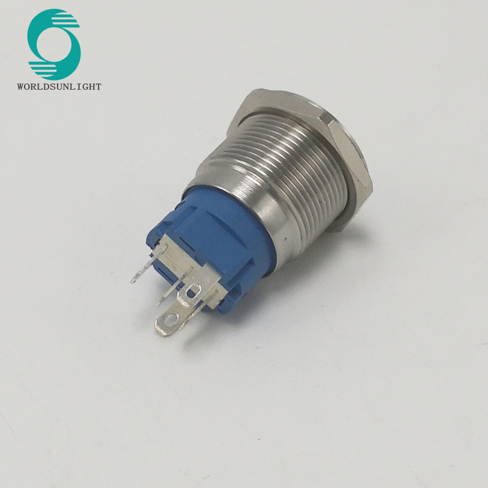 XL19S/F11-24BR 19mm 24V Blue Illuminated LED SPDT Momentary Metal Stainless Steel Push Button Switch