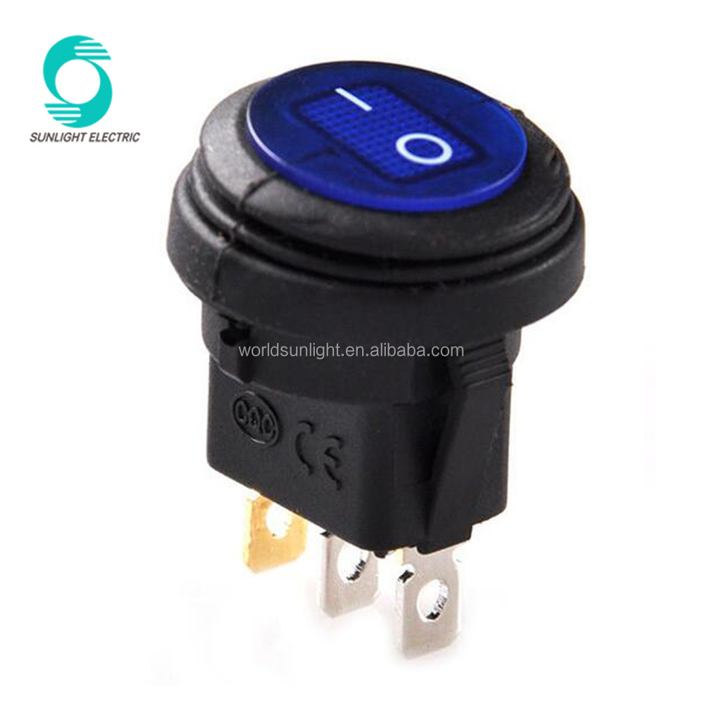 KCD1-101N-8T Round 12v illuminated 3pin On/Off Auto Boat Marine Waterproof Rocker Switch