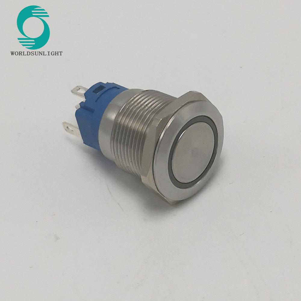 XL19S/F11-24BR 19mm 24V Blue Illuminated LED SPDT Momentary Metal Stainless Steel Push Button Switch