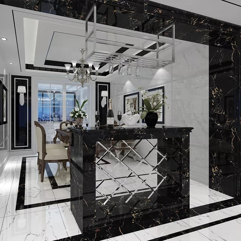 World Wave Super Black  Ceramic Floor Tiles 60*120cm Foshan Hot Sale Stock Polished Porcelain Floor Tiles 60*60 cm  Granite