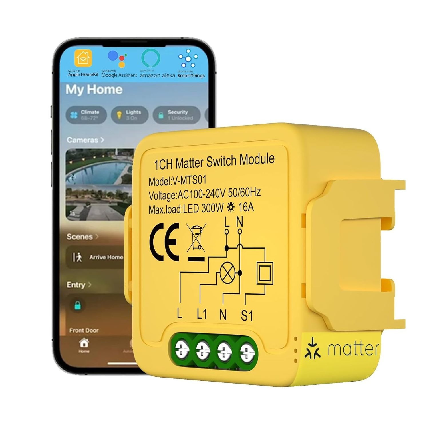 Matter WiFi smart switch 16A Homekit SmartThings universal DIY module