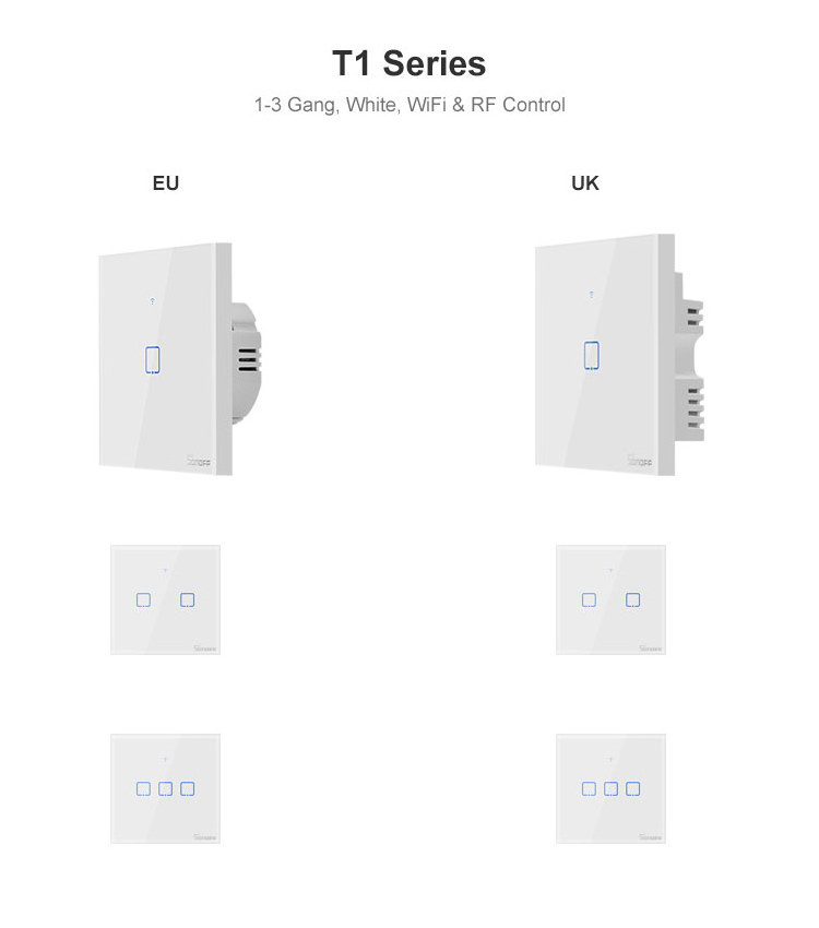 Sonoff T2 US RF WiFi Switch Touch Control Wall Light Switch Panel Wall Touch Light Switch 433Mhz Smart Home