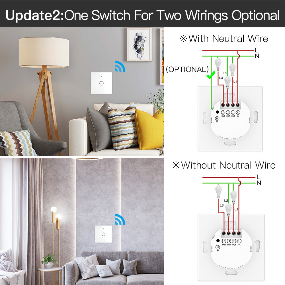 2023 ZigBee Wall Touch Smart Light Switch With Neutral/No Neutral No Capacitor Smart Life