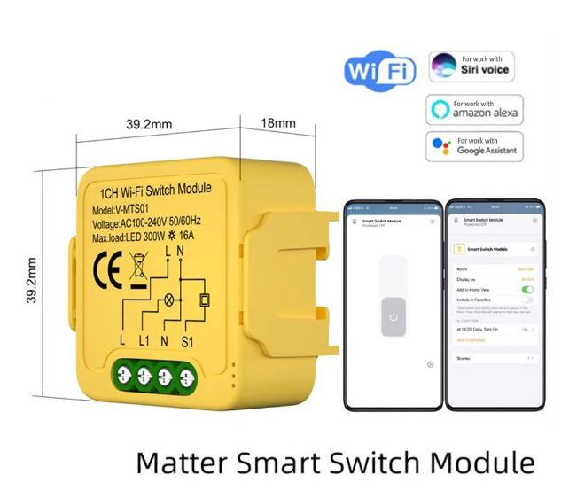 Matter WiFi smart switch 16A Homekit SmartThings universal DIY module