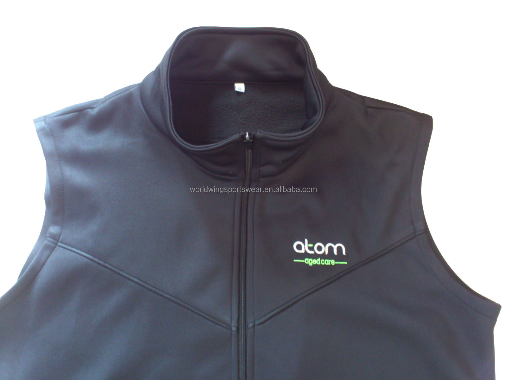 Unisex black bonded polar fleece embroidered logo on left chest back neck with side zipped pockets company work vest