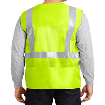 Mens yellow 100% polyester oxford Mesh inset at back for breathability Chest and lower pockets for pen and tools Safety Vest