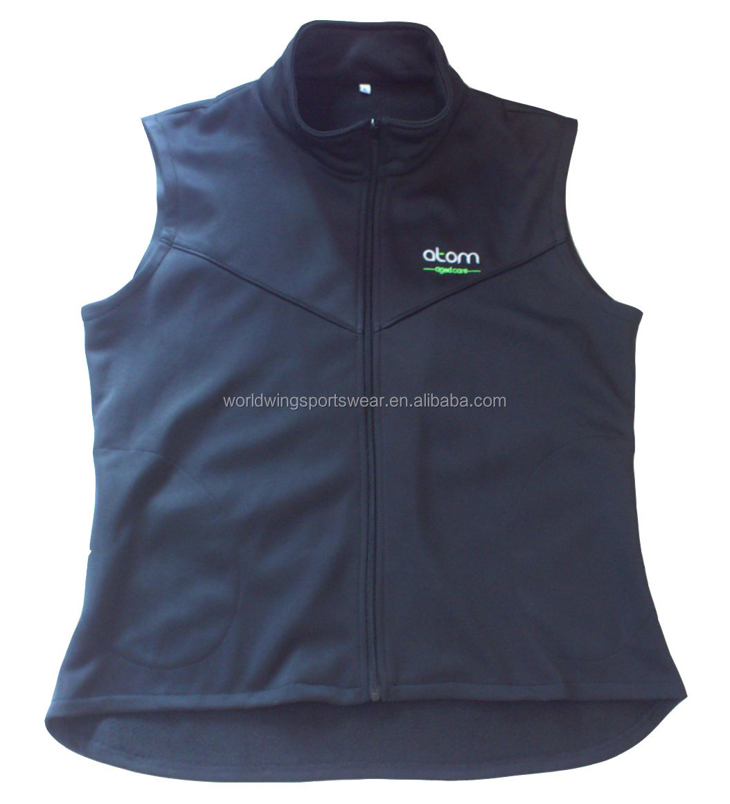 Unisex black bonded polar fleece embroidered logo on left chest back neck with side zipped pockets company work vest