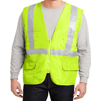 Mens yellow 100% polyester oxford Mesh inset at back for breathability Chest and lower pockets for pen and tools Safety Vest