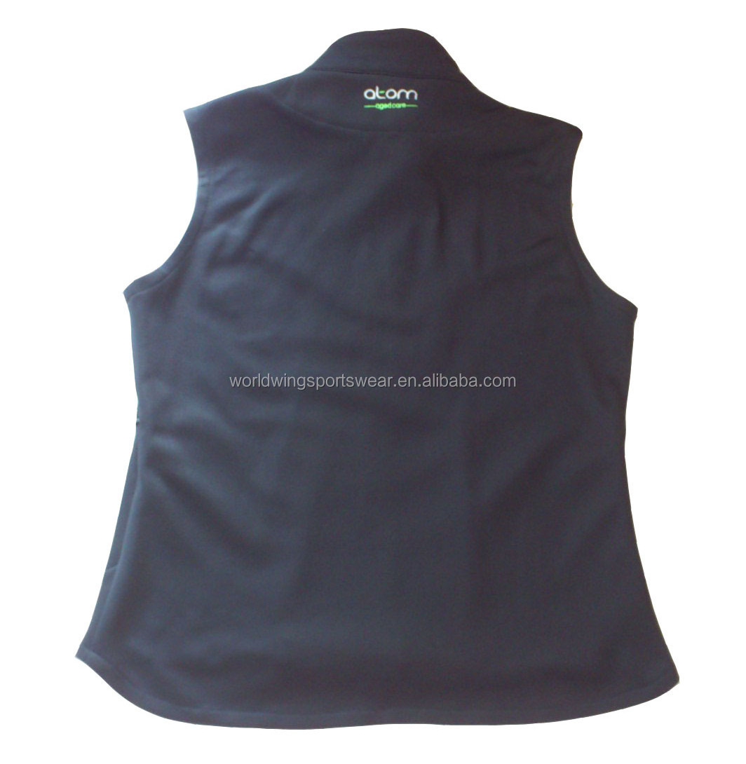 Unisex black bonded polar fleece embroidered logo on left chest back neck with side zipped pockets company work vest