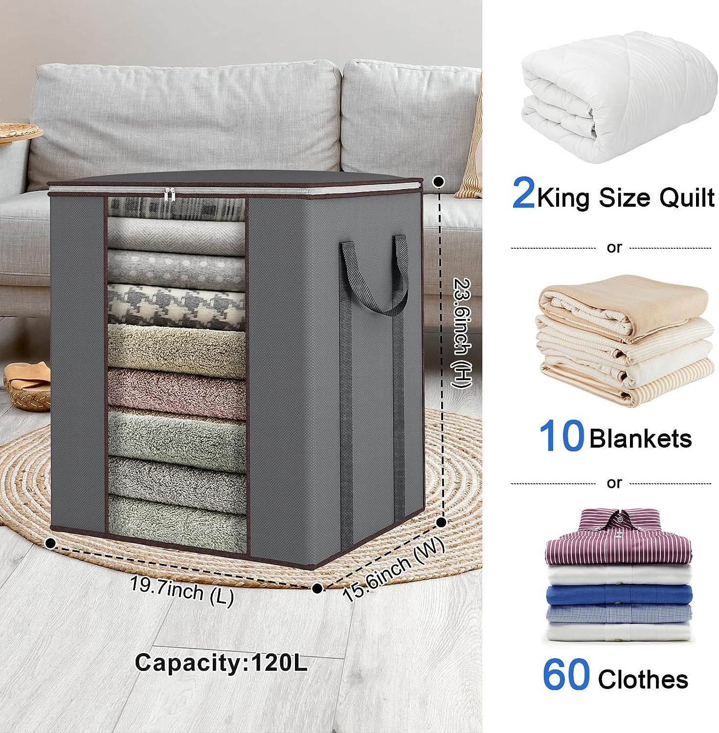 Home Bedroom Portable Furniture Use Organizer Large Blanket Storage Bags Clothes Comforter Containers For Bed