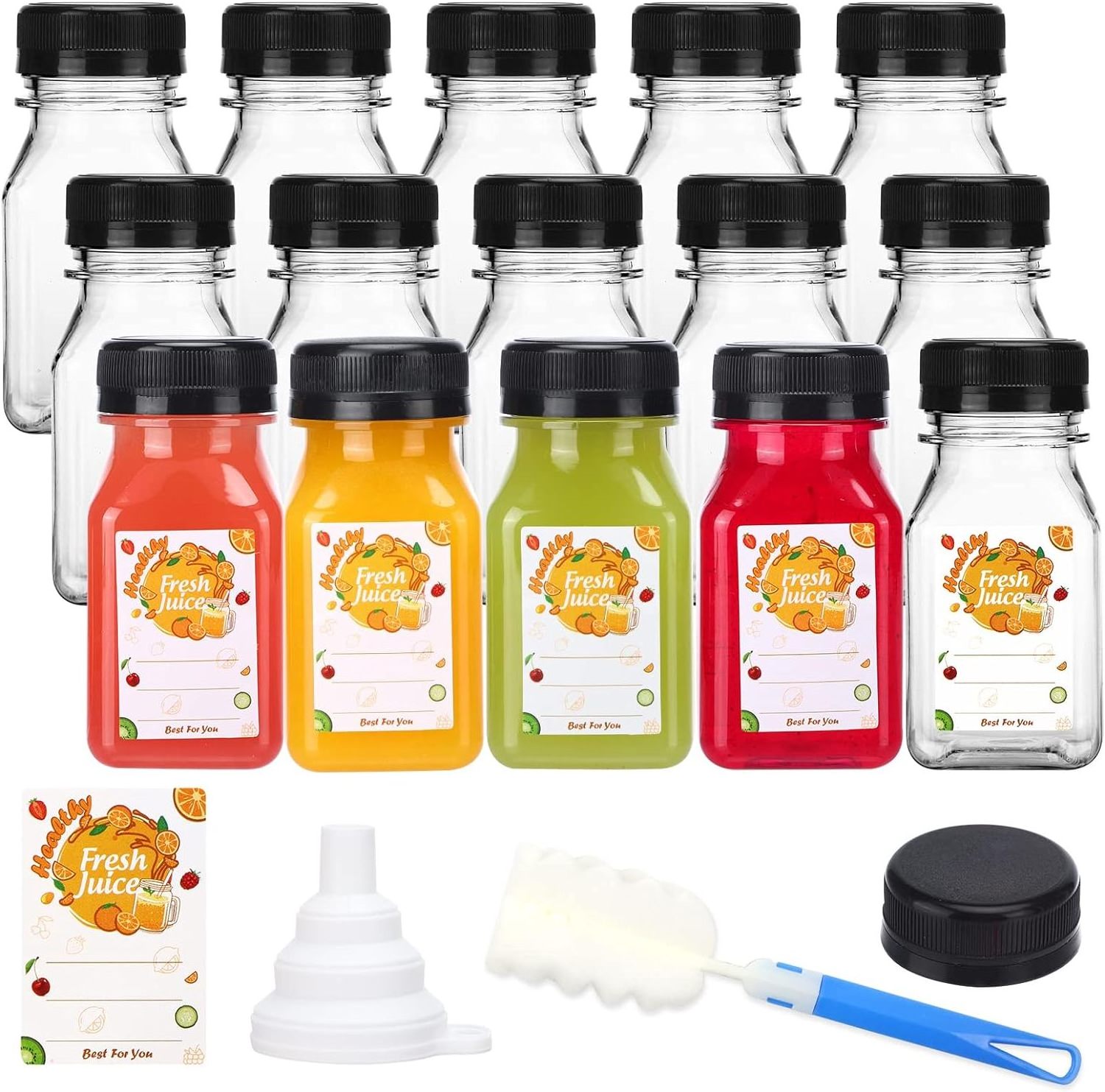 120ml Plastic Square Empty 15Pcs Set Juice Bottles Kitchen PET Beverage Bottle With Black Cap