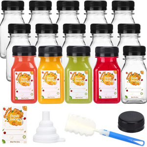 120ml Plastic Square Empty 15Pcs Set Juice Bottles Kitchen PET Beverage Bottle With Black Cap