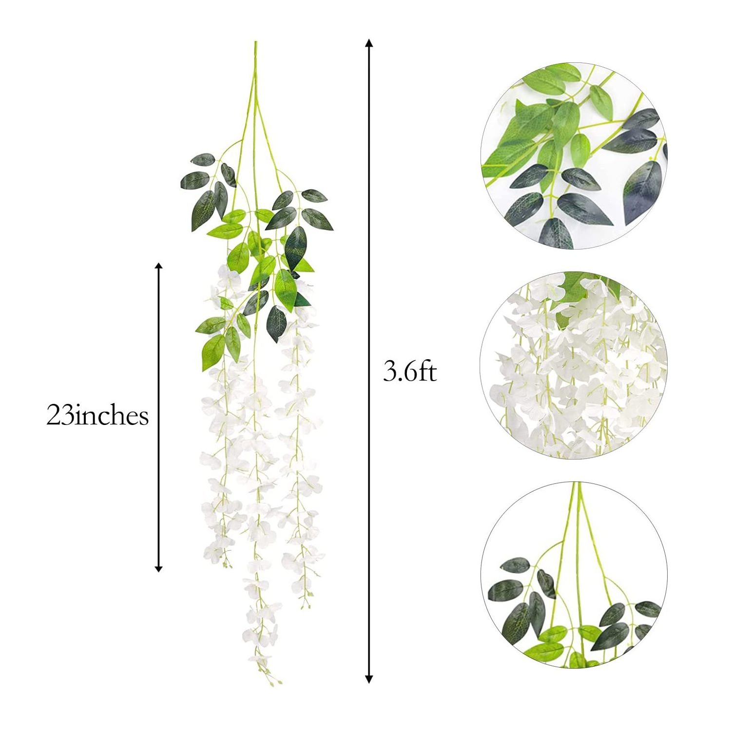 24pcs Wisteria Hanging Flowers 3.6ft Artificial Vines Fake Garland Silk Flower String