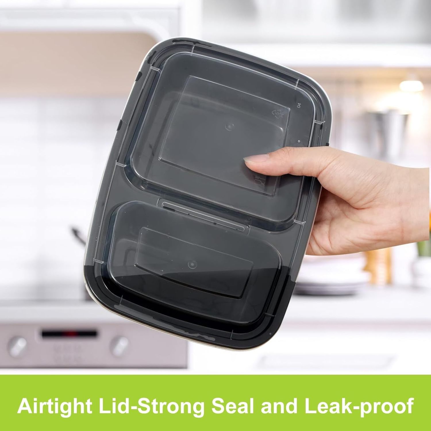 15Pcs 32oz Kitchen Packaging Black Plastic Meal Boxes Lunch Storage Food Container