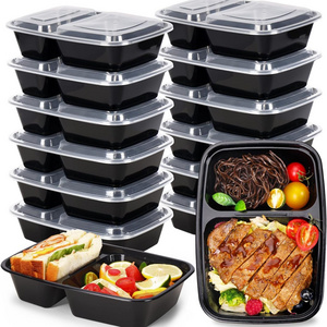 15Pcs 32oz Kitchen Packaging Black Plastic Meal Boxes Lunch Storage Food Container