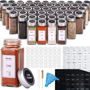 Hot Selling Kitchen Storage 48Pcs Glass Spice Jars With Lids Brush Sifter Funnel Tags Set