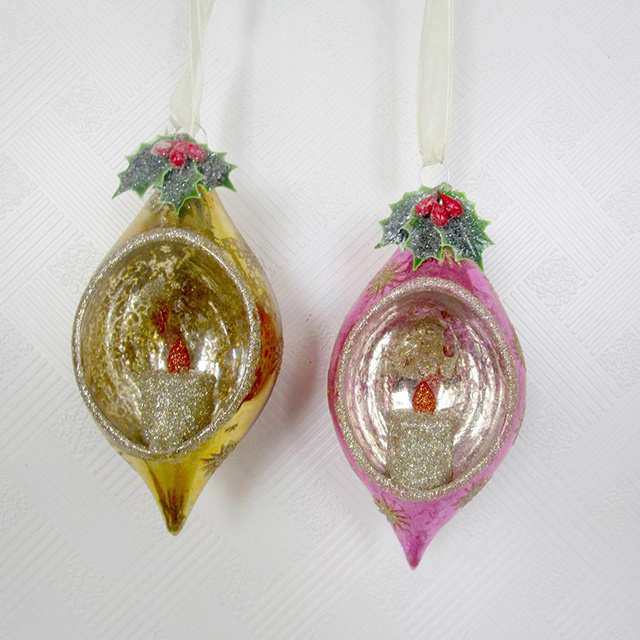 Christmas blown glass half ball with glitter decoration for Christmas tree small decoration