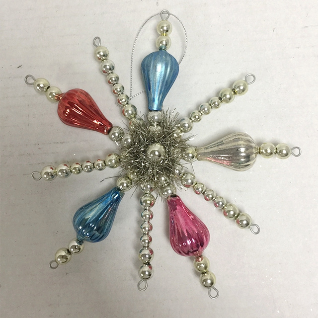 best seller antique snowflake with glass and plastic bead glitter for Christmas tree small decoration