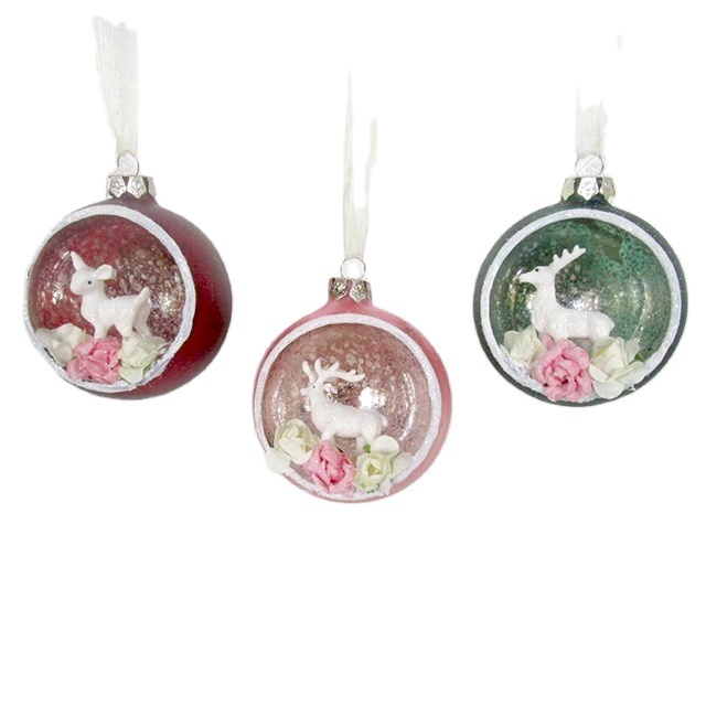 Christmas blown glass half ball with glitter decoration for Christmas tree small decoration