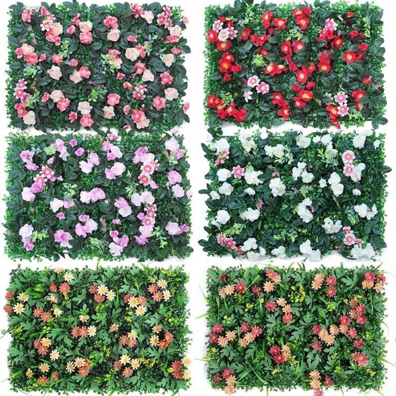 Fake Decorative Outdoor Panels Grass Fence Artificial Hedge Fence Landscape Plant Green Leaf Wall Panels