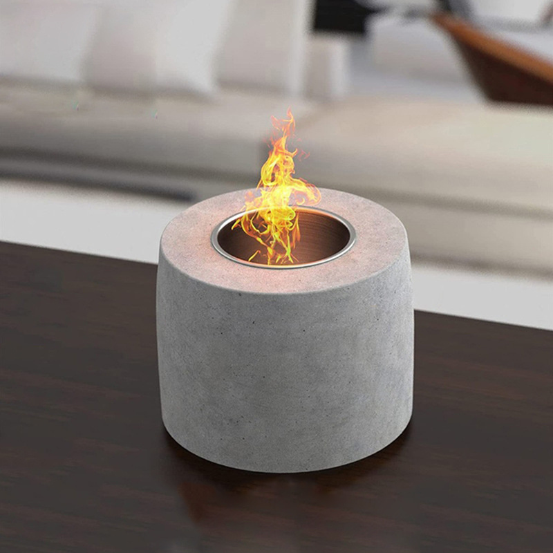 Round Concrete Smokeless Fire Pit Indoor Ethanol Fireplace Outdoor Mini Portable Table Top Fire Pit