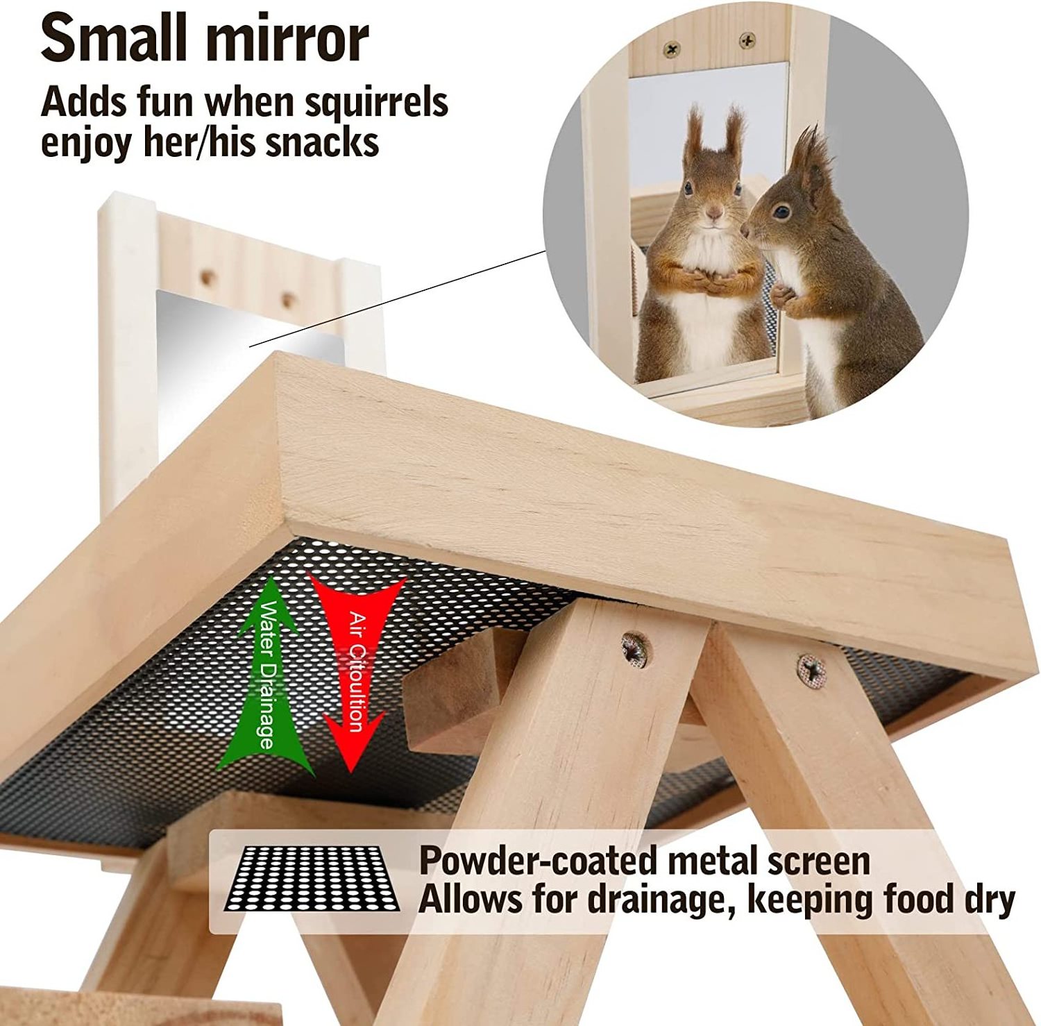 Chipmunk Bench Feeders Wooden Picnic Table Bird Feeder with Corn Cob Holder and Mirror for Small Animals Outdoor Stocked