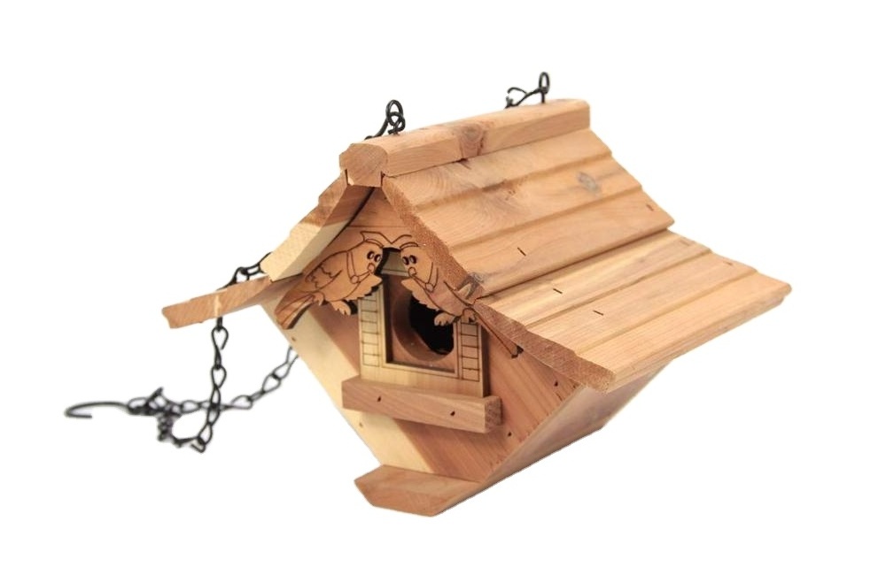 Outside Squirrel Proof Cage Feeder Hanging Cedar Wooden Bird House for outside