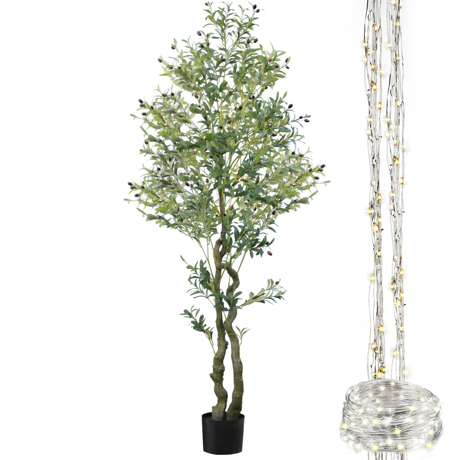 Worth Garden 7FT Green Outdoor High Trunk Large Faux Artificial Decorative Olive Trees with LED Lights