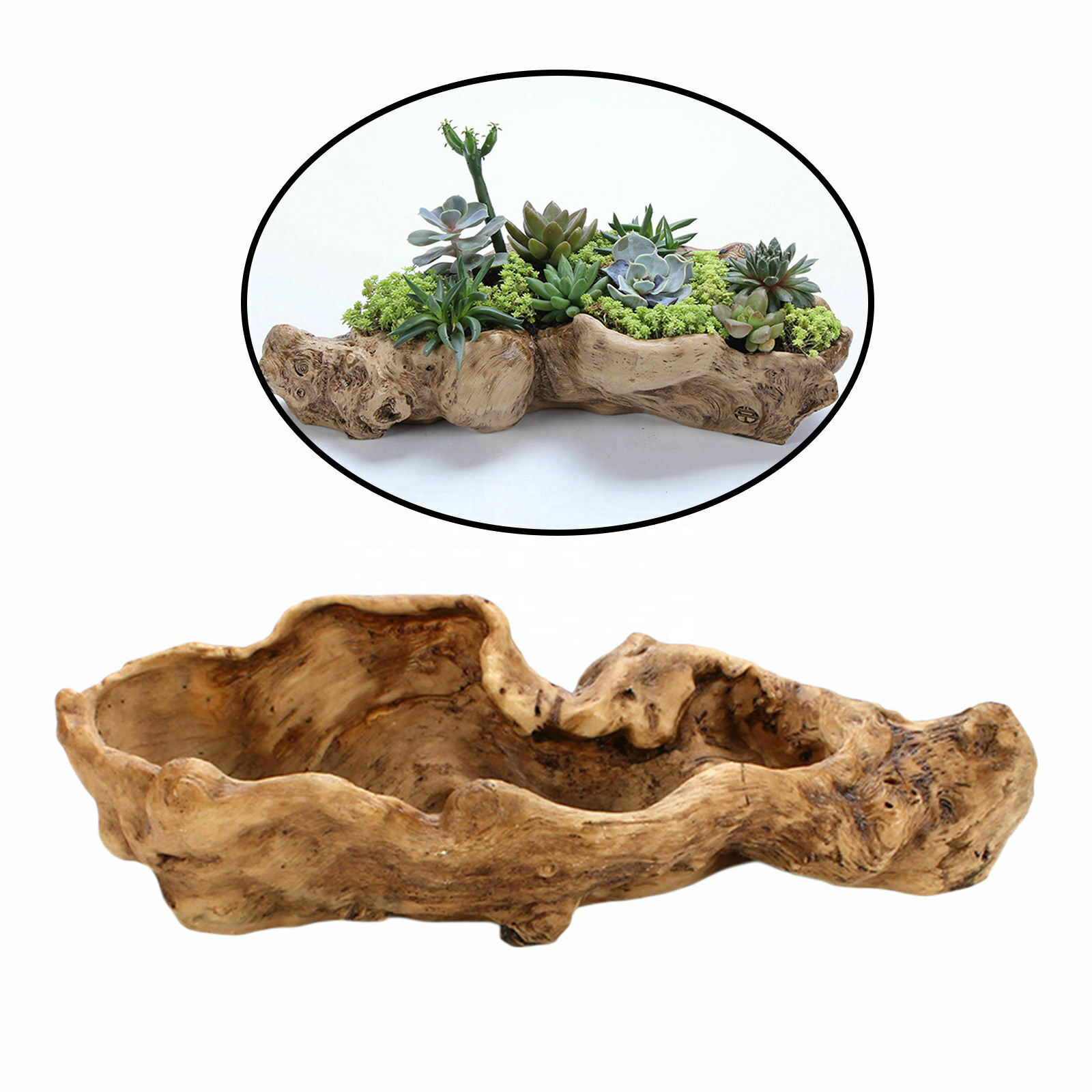 Artificial Retro Ornament Driftwood Resin Succulent Planter Tree Trunk Stump Flower Pot Plant Pots wholesale